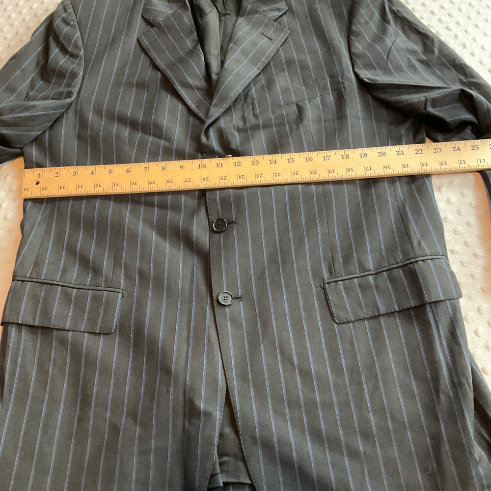 Faconnable Blazer Mens 42 Black Blue Pinstripe 100% Wool Tailored In Italy - Picture 4 of 7